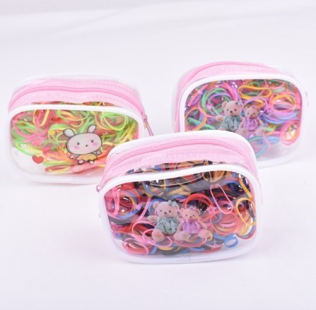 02 bolsinha com 160 elastico de silicone grosso para cabelo