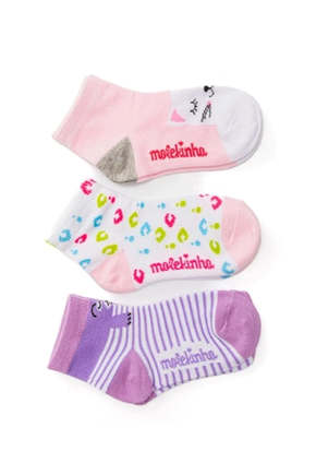 02 kit com 3 pares de meia cano medio gata onca urso