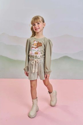 01 conjunto blusa e shorts verde listrado infanti