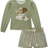 03 conjunto blusa e shorts verde listrado infanti