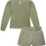 04 conjunto blusa e shorts verde listrado infanti