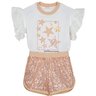 01 conjunto estrelas blusa e shorts infantil menina e boneca