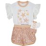 03 conjunto estrelas blusa e shorts infantil menina e boneca